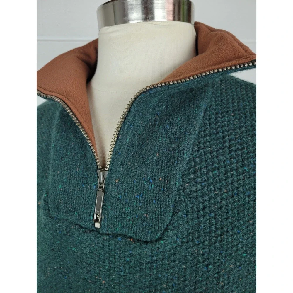 Orvis Mens Green Flecked Wool 1/4 Zip Sweater‎ w. Pockets L